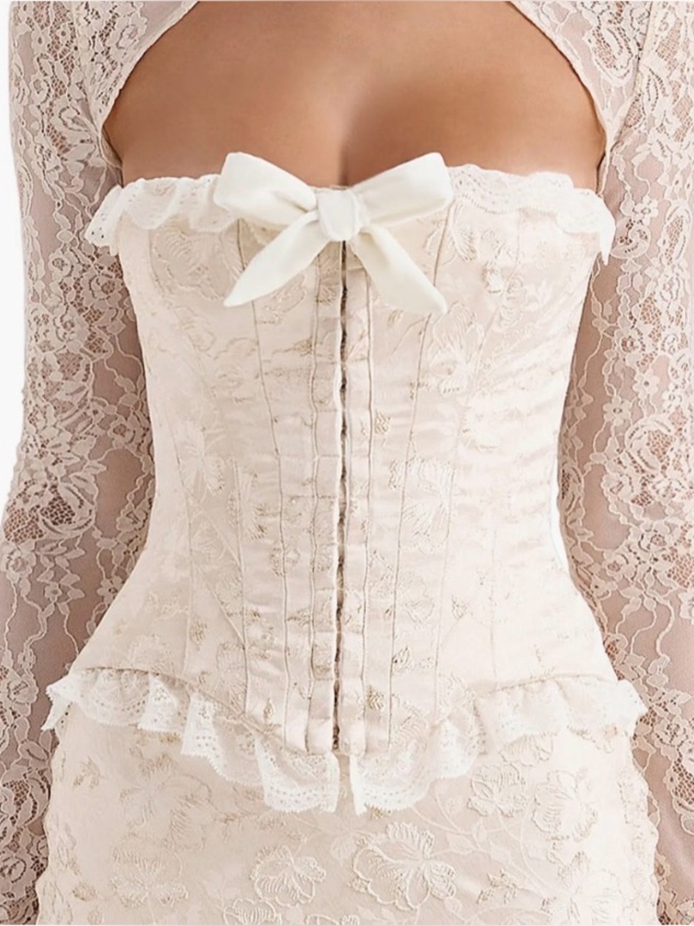 NWT House of CB Perdita Ivory Metallic Floral Jacquard Corset Top Size Large